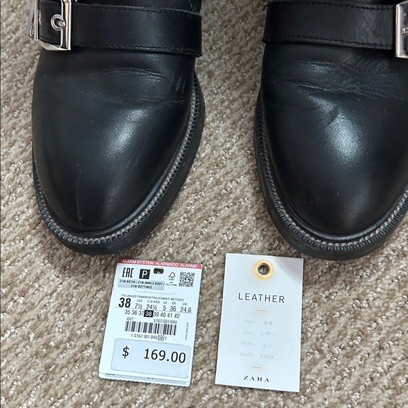 Zara Black Leather Ankle Boots with Buckles - Picture 5 of 9